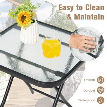 46cm Folding Garden Tempered Glass Top Square Side Table