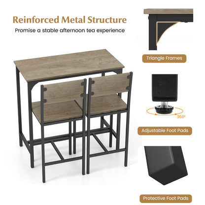 3 Piece Bar Table Set with Pub Dining Table and 2 Bar Stools for Small Space