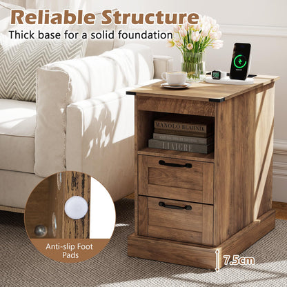 Narrow Bedside Table with Charging Station