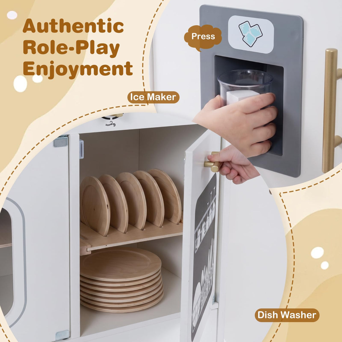 Kids Play Kitchen, Wooden Pretend Toy Kitchen