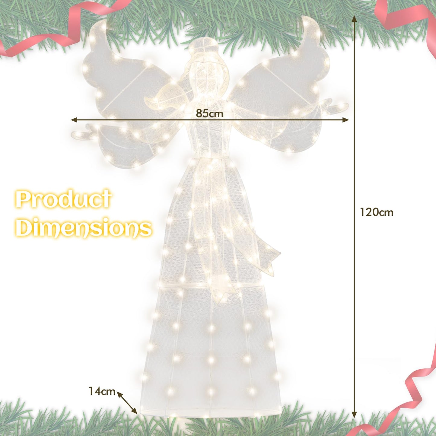 Outdoor Decorative Angel with Halo and 148 Warm White LED Lights