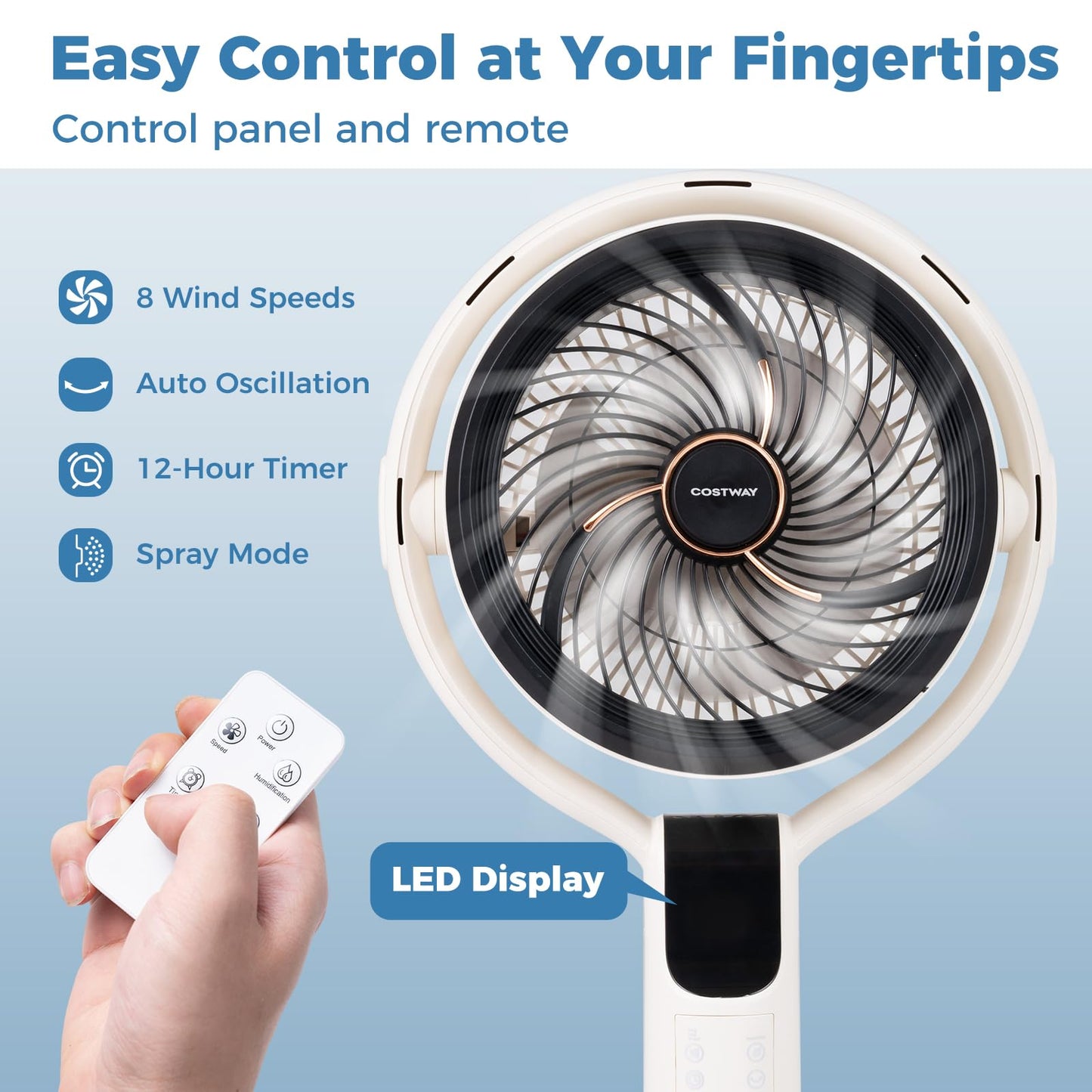 Misting Pedestal Fan with 90° Auto Oscillation and 8 Speeds