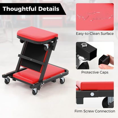 2-in-1 Folding Profile Mechanic Creeper with Padded Seat and 6 Wheels