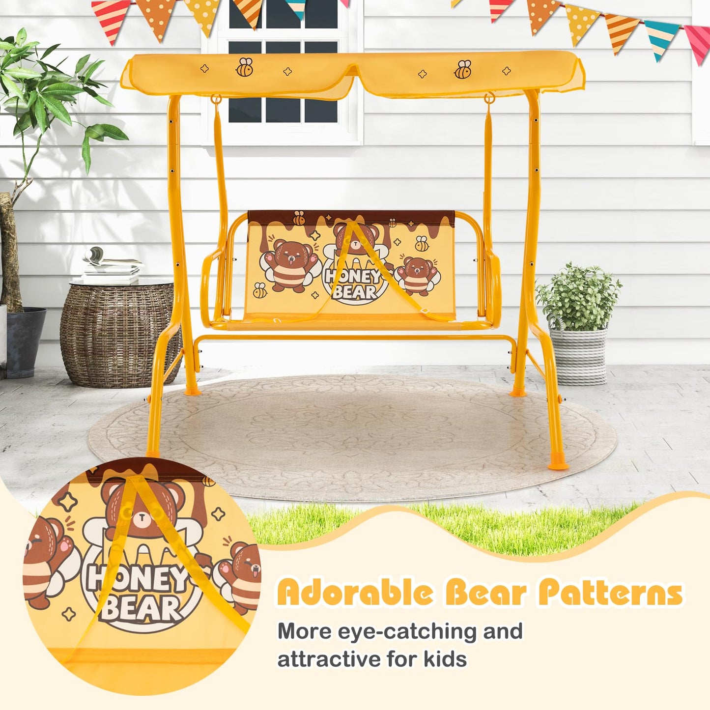 Kids Swing Chair with Adjustable Canopy and Safety Belts