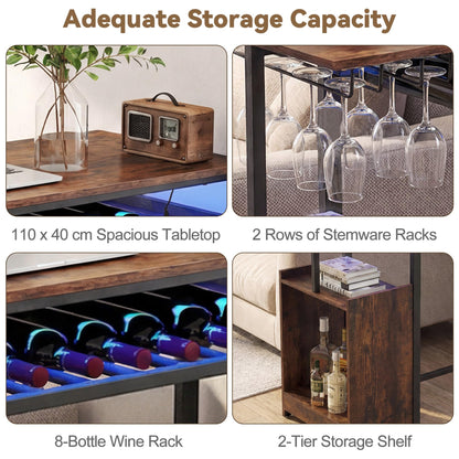 Rectangular Bar Table with RGB Light and 8-Bottle Wine Rack