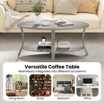 Oval Coffee Table 2-Tier Center Table with Storage Shelf