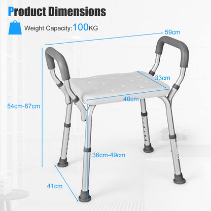 6 Positions Adjustable Bathtub Shower Stool with Detachable Handrails