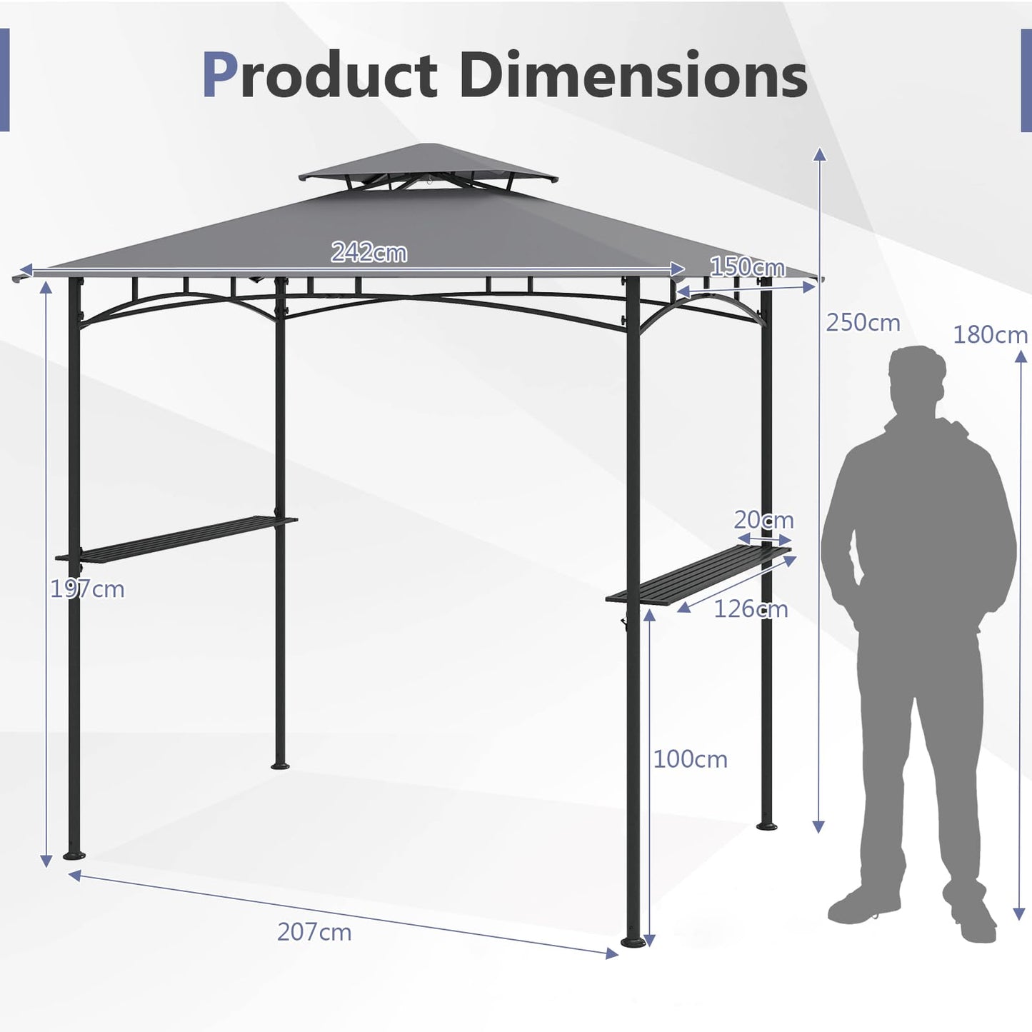 Fire Resistant Waterproof Outdoor BBQ Shelter with 2 Side Shelves