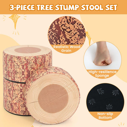 3 PCS Tree Stump Stool Set Round Flexible Seatings