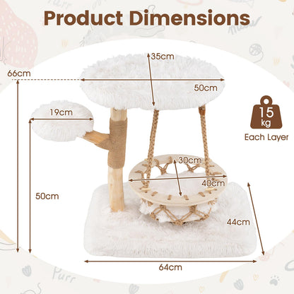 Cute Solid Wood Cat Tree Natural Branch Modern Kitten Tower
