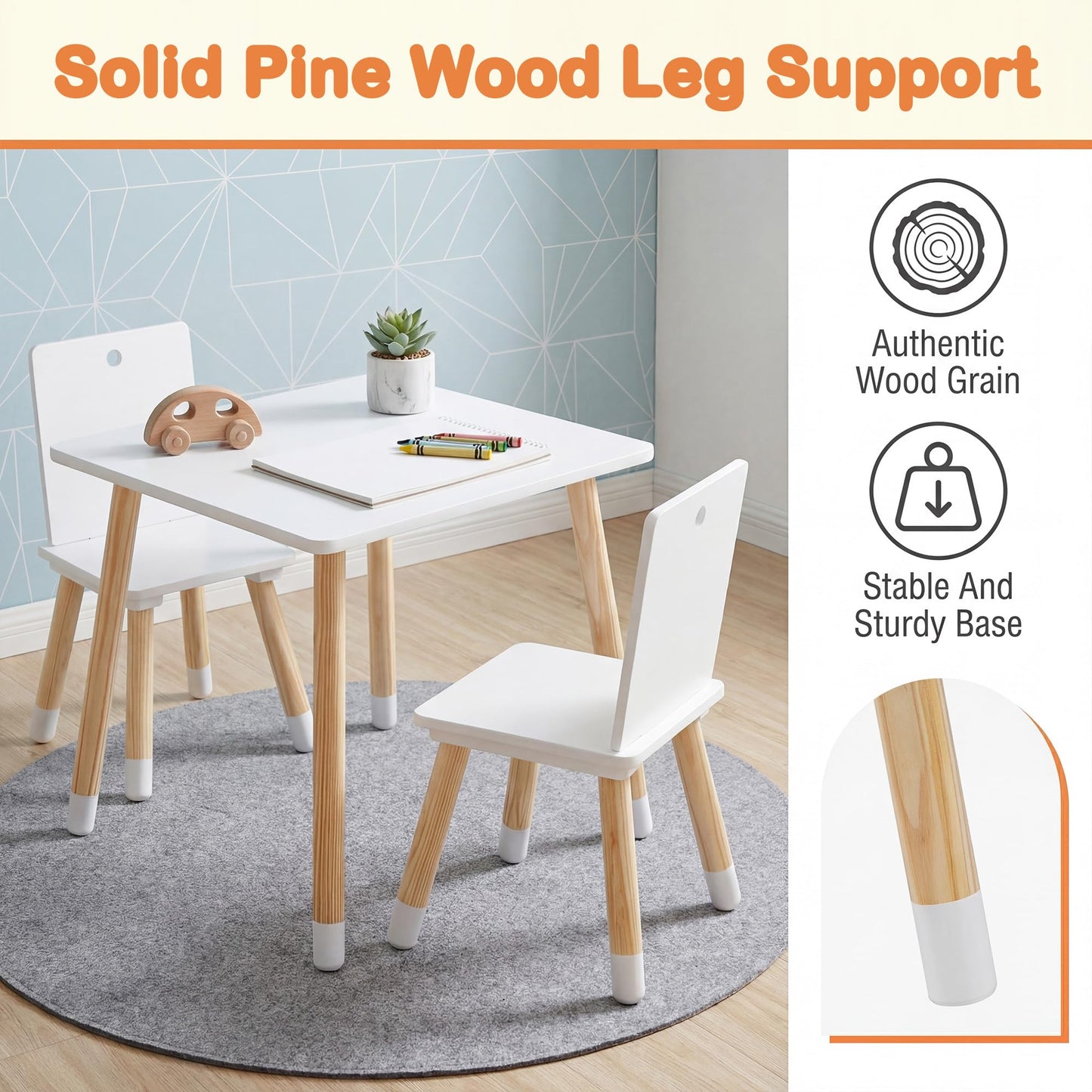Kids Table and Chair Set, Children Activity Table with 2 Chairs