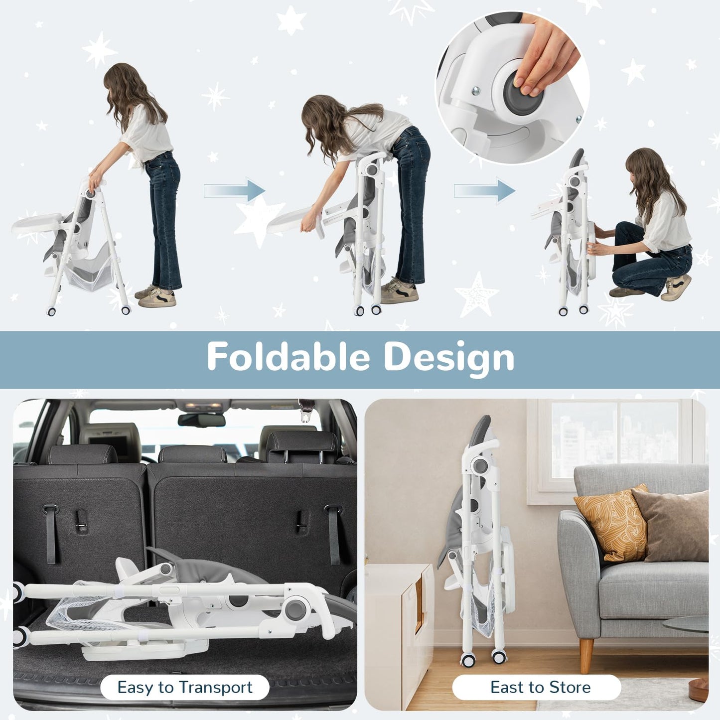 Adjustable Toddlers Highchair with Storage Basket