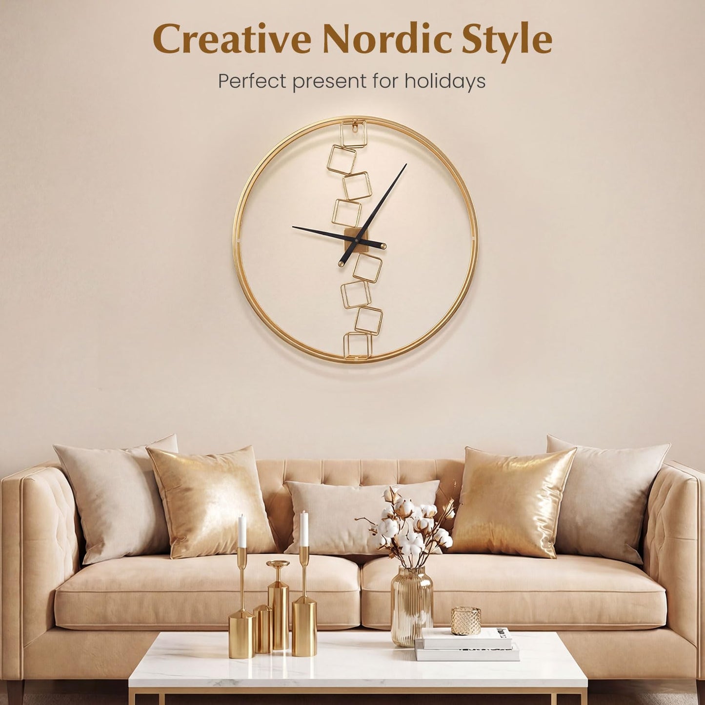 Large Wall Clock, 27”/68cm Metal Non-Ticking Decorative Clock, Battery-Operated Wall Decoration
