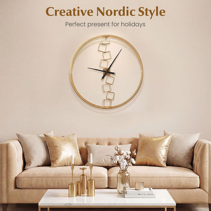 Large Wall Clock, 27”/68cm Metal Non-Ticking Decorative Clock, Battery-Operated Wall Decoration