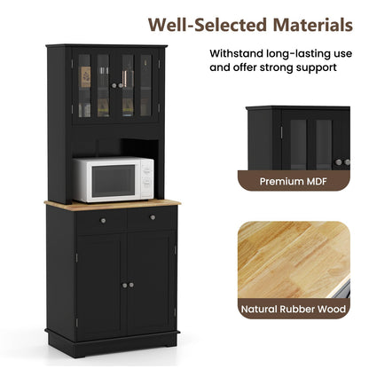 Tall Kitchen Pantry Cabinet with Wood Countertop and Adjustable Shelves