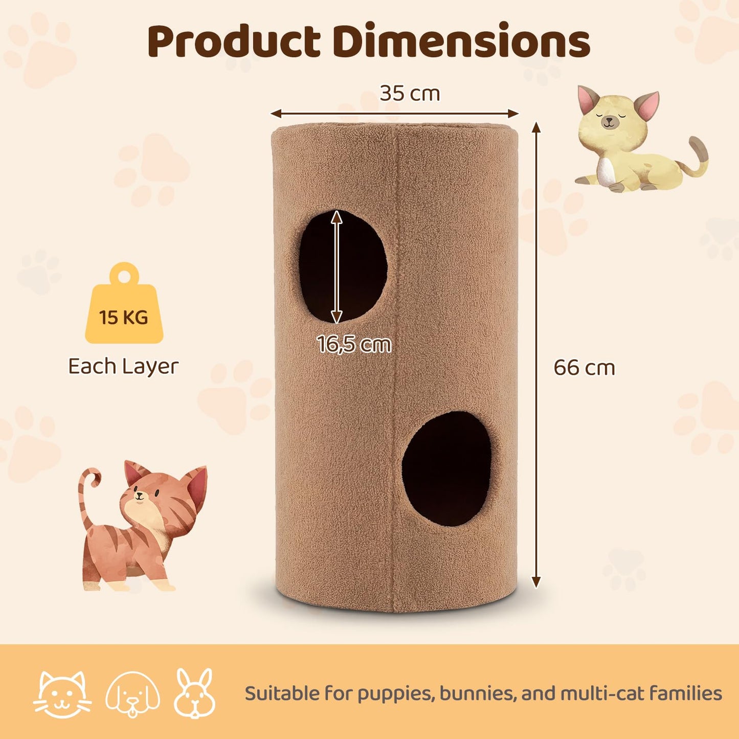 2-Tier Cat House for Indoor Cats with Sisal Scratching Mat Hideaway Cave and Bear Accents