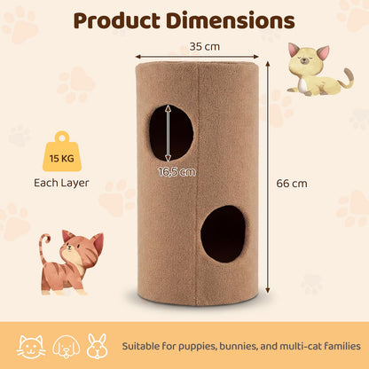 2-Tier Cat House for Indoor Cats with Sisal Scratching Mat Hideaway Cave and Bear Accents