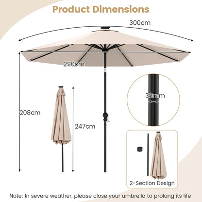 96 Solar Powered LED Lights Patio Umbrella with Tilt