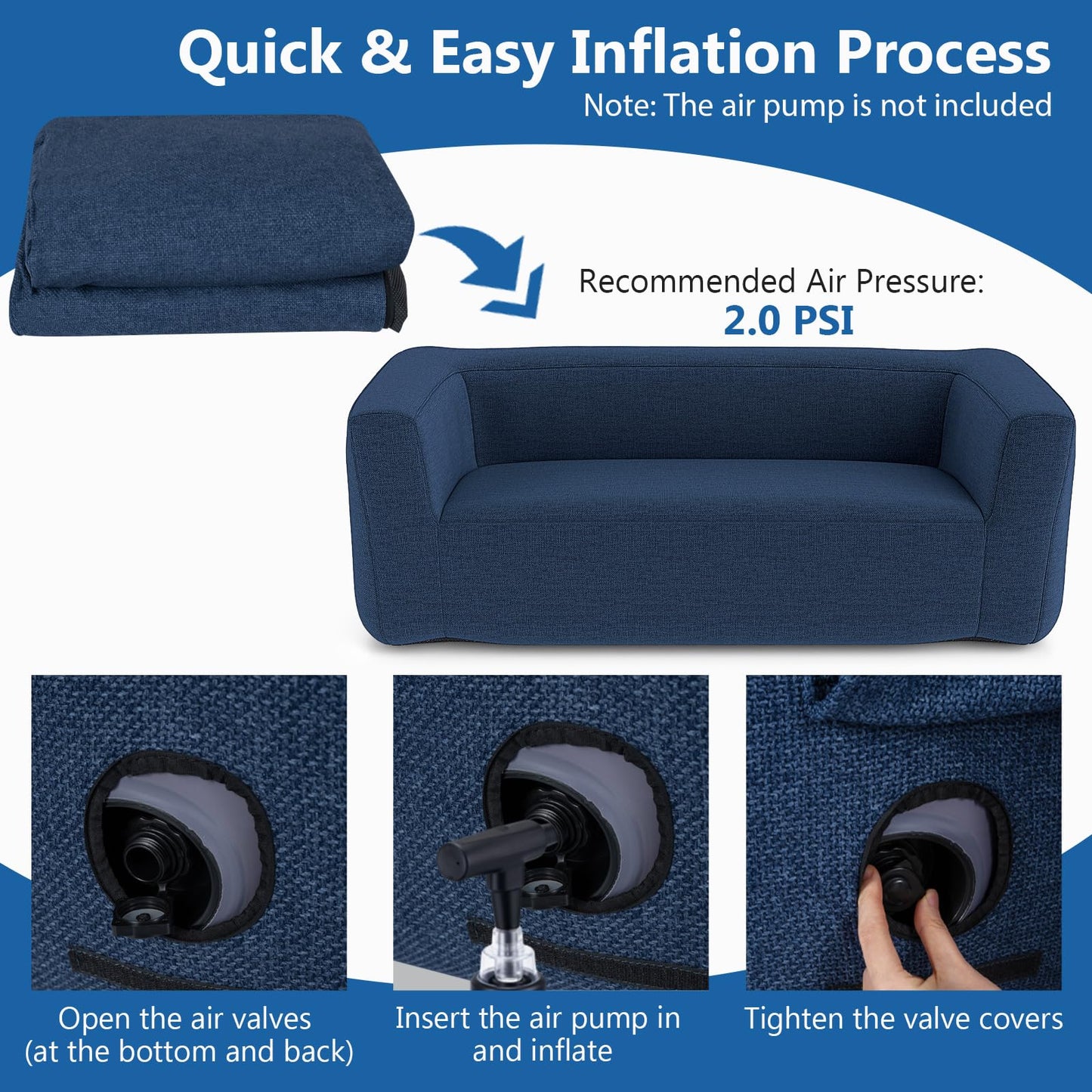 Double Inflatable Couch Portable Blow Up Sofa with Detachable Cover
