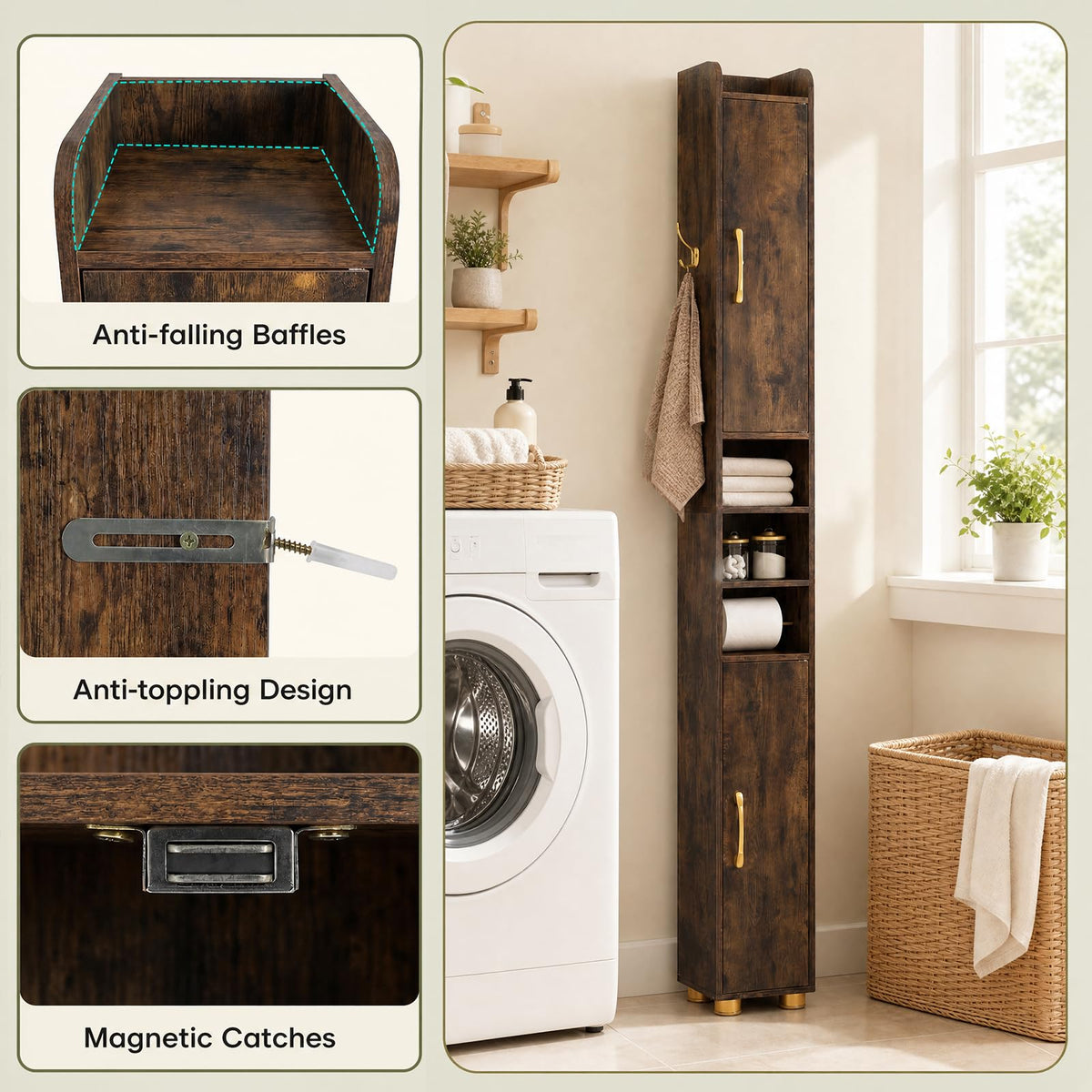 Tall Bathroom Cabinet, Slim Bathroom Storage
