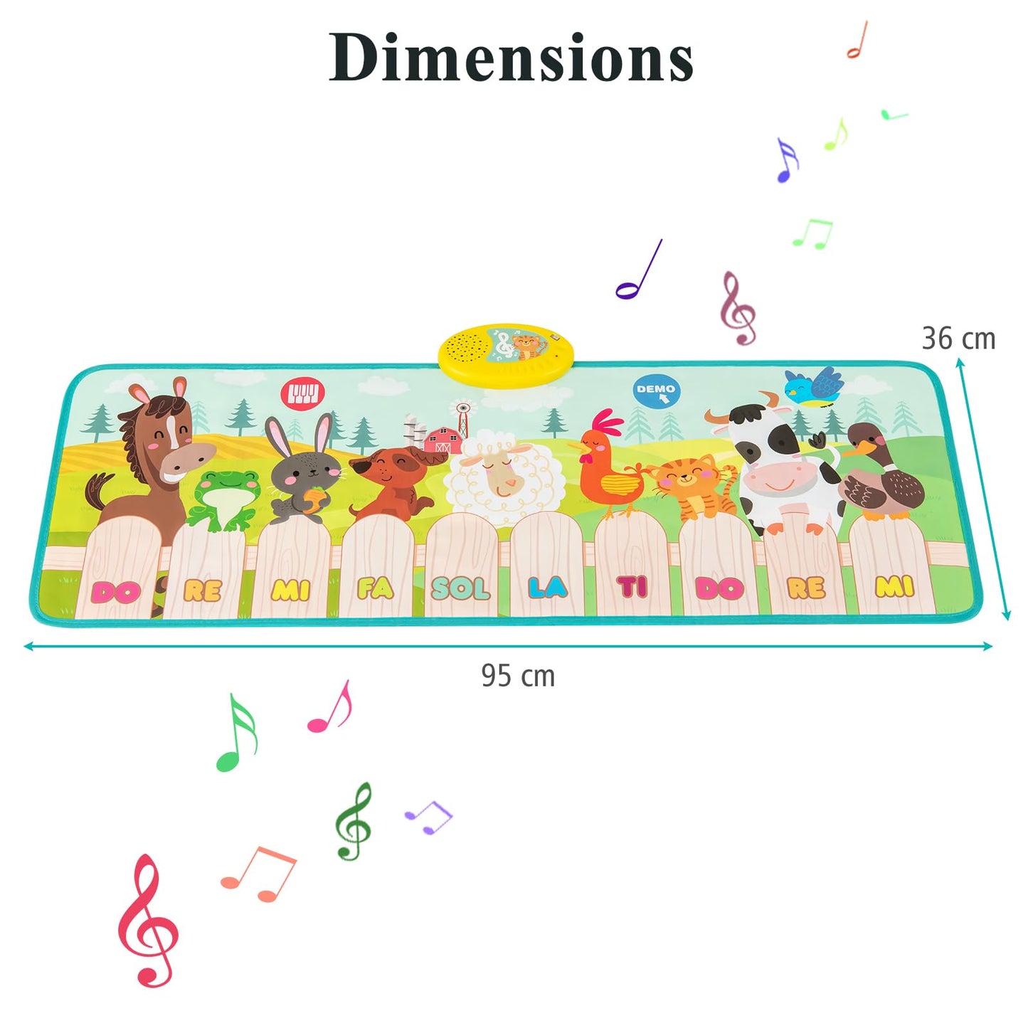 Kids Musical Animal Farm Mat with 10 Piano Keys and 10 Built-in Songs
