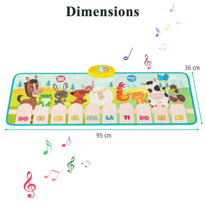 Kids Musical Animal Farm Mat with 10 Piano Keys and 10 Built-in Songs