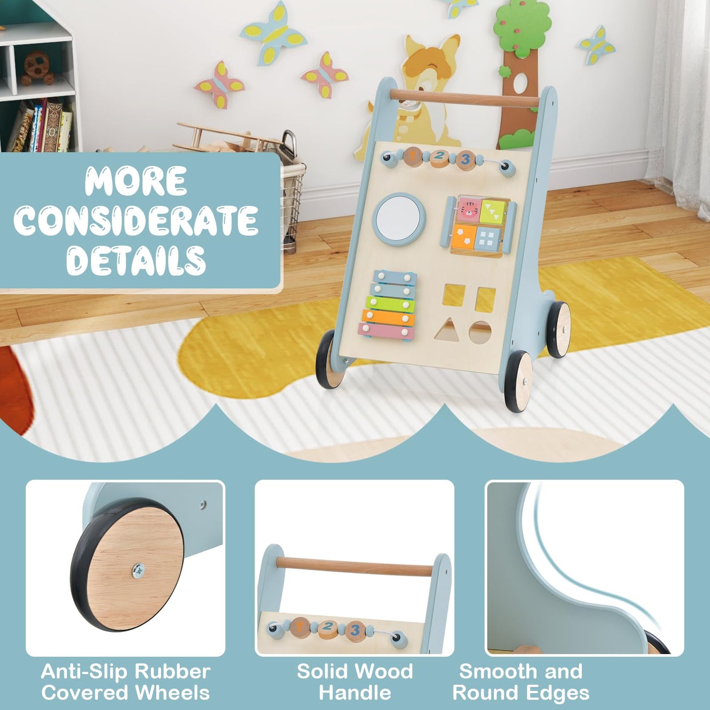 Toddler Push Walker with Handle & Rubber Wheels