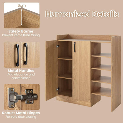 Shoe Storage Organizer with 2 Adjustable Inner Shelves and 4 Open Shelves