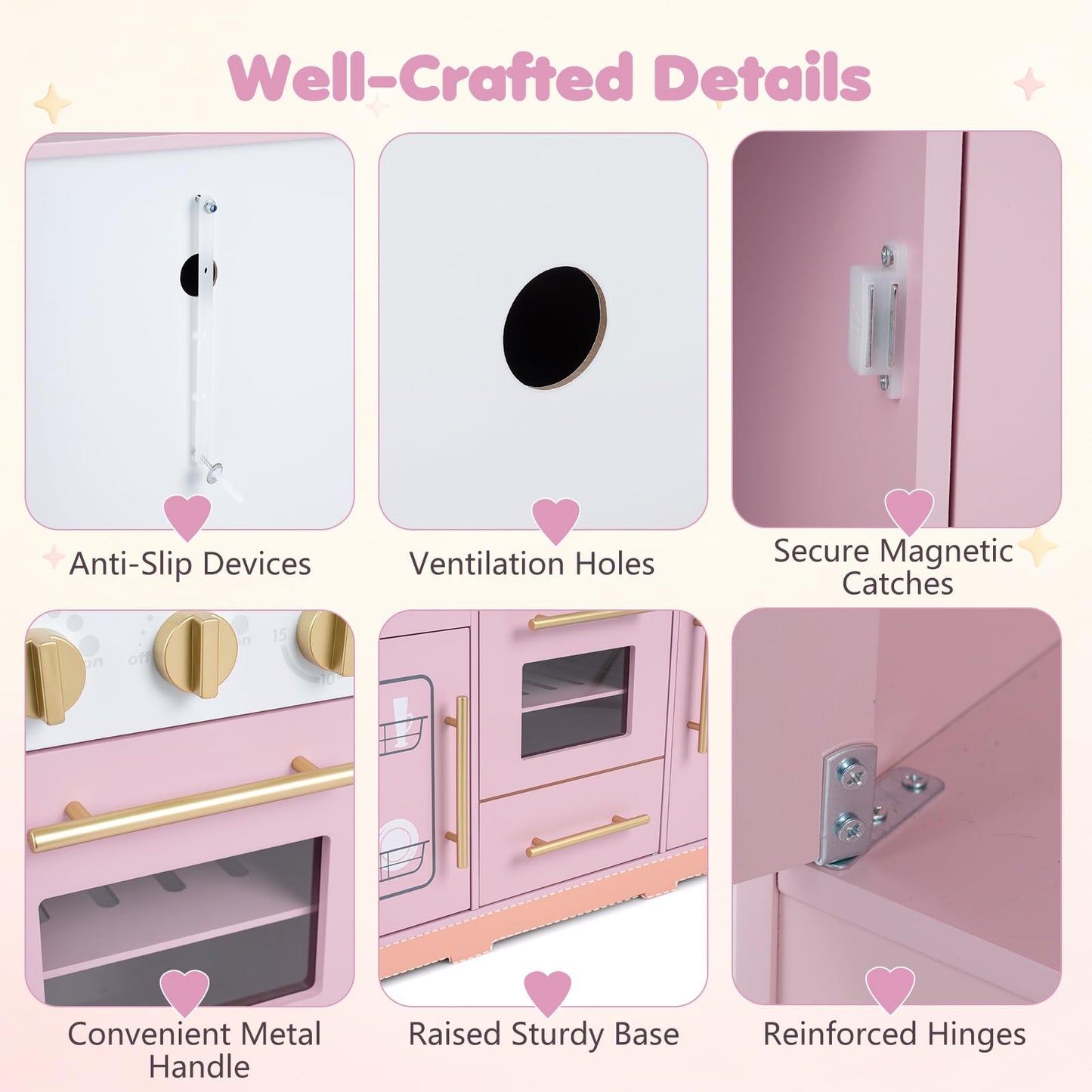 Kids Play Kitchen, Wooden Toy Kitchen with Stoves