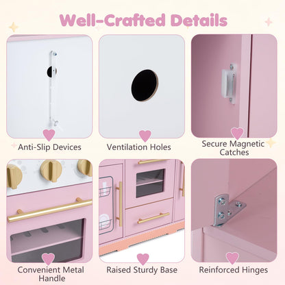 Kids Play Kitchen, Wooden Toy Kitchen with Stoves