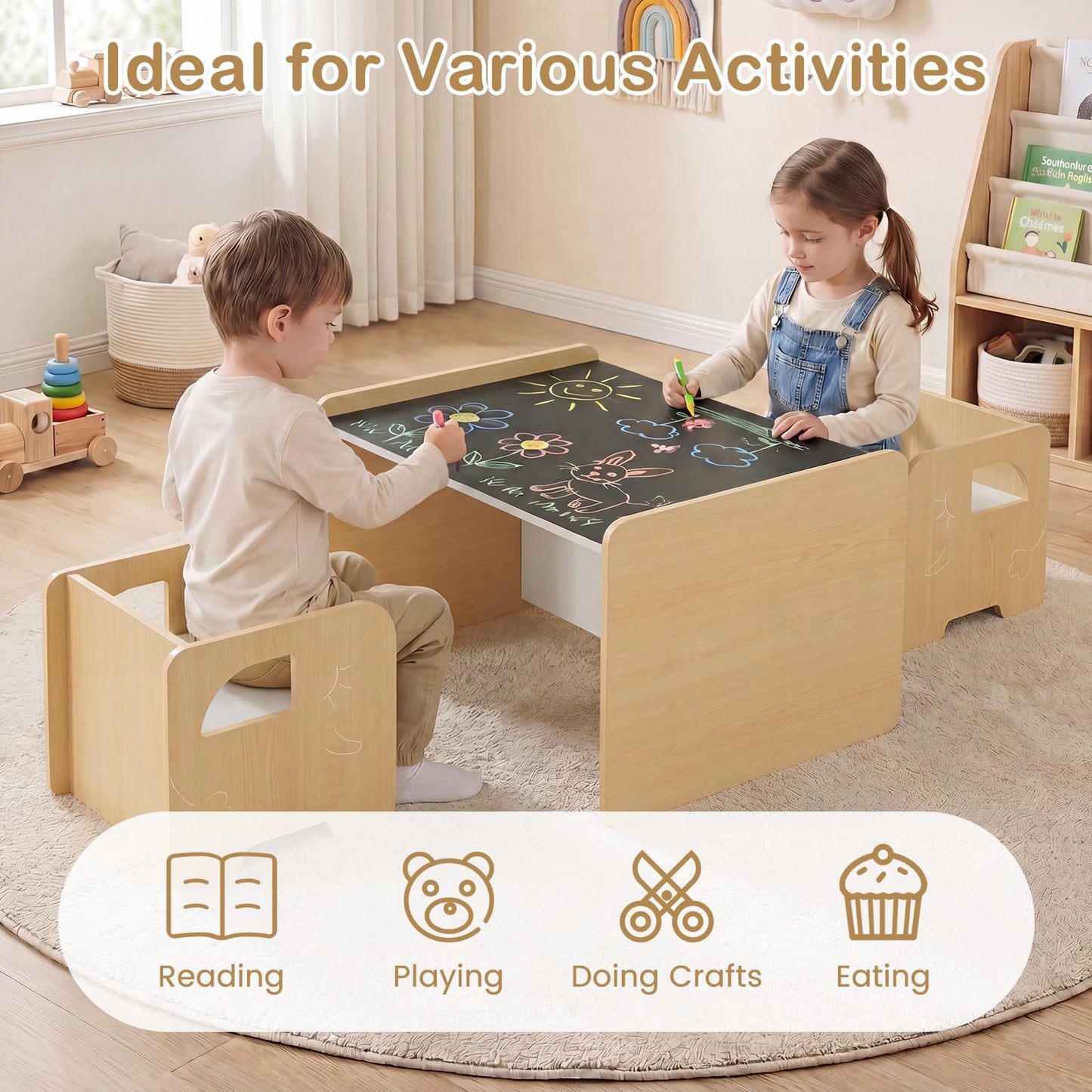 Kids Table and Chairs, Multifunctional Activity Desk Set