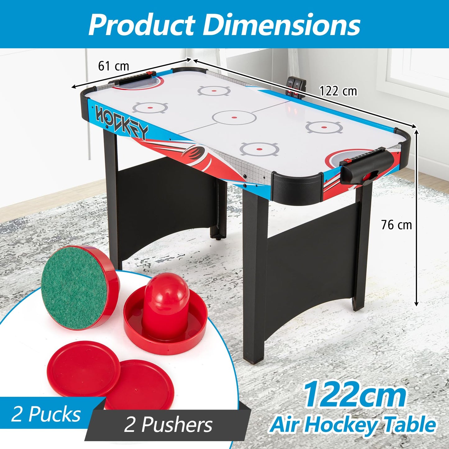 Air Hockey Table with LED Scoreboard and Powerful 12V Motor