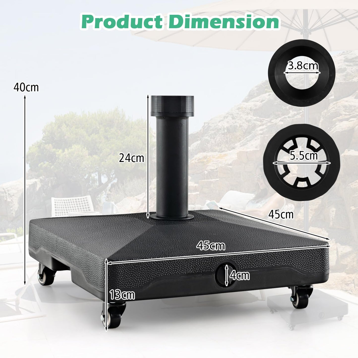 Fillable Umbrella Base Stand with Lockable Universal Wheels
