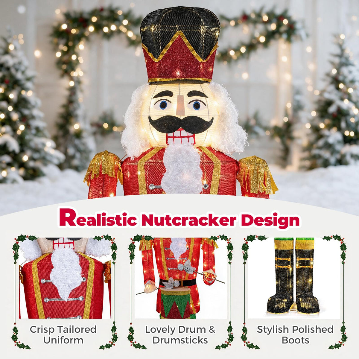 5FT Animated Nutcracker, Light Up Christmas Drummer Decoration