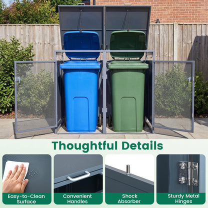 Double Wheelie Bin Storage, 240L Metal Garden Bin Hideaway with Gas Struts