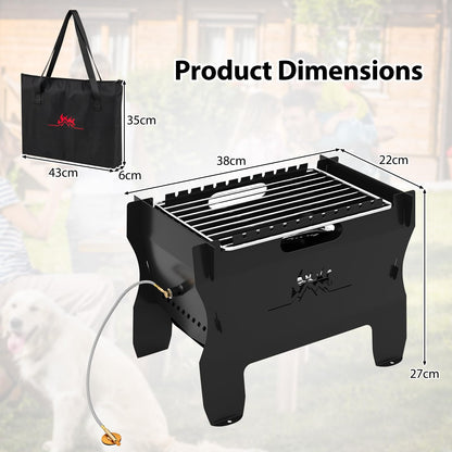 Giantex 2-in-1 Camping BBQ Grill Portable Dual Fuel Butane Gas Fire Pit with Stainless Steel Grate and Carrying Bag