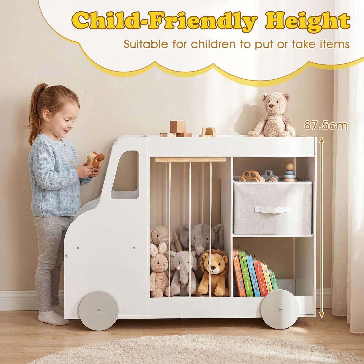 Toy Storage Organizer with Open Shelves & Fabric Drawer for Playroom Nursery