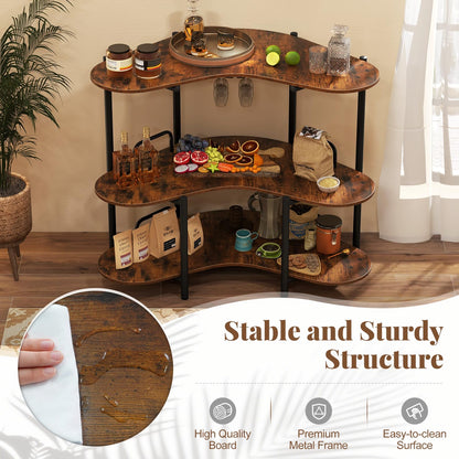 3-Tier Home Bar Unit with Stemware Racks and Storage Shelves