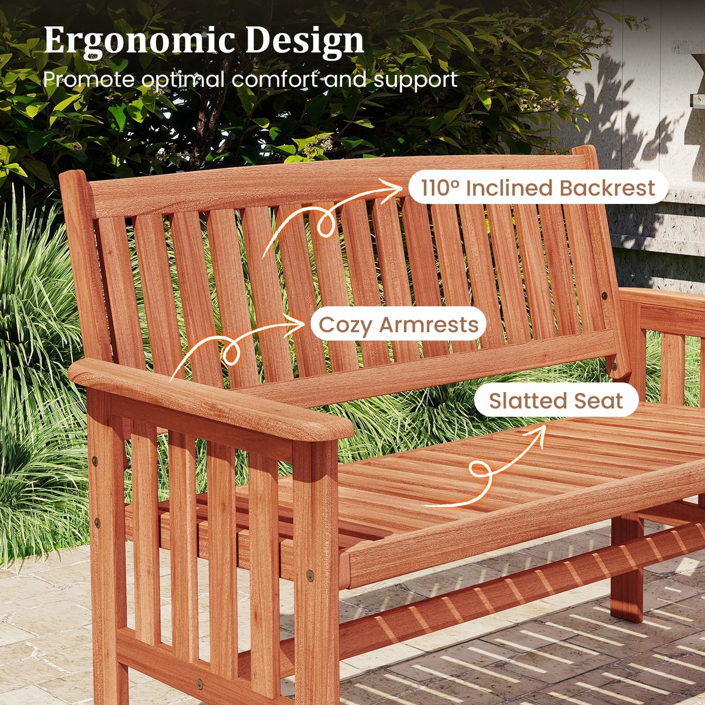 2-Seater Garden Bench, Solid Wood Patio Loveseat Park Bench Chair