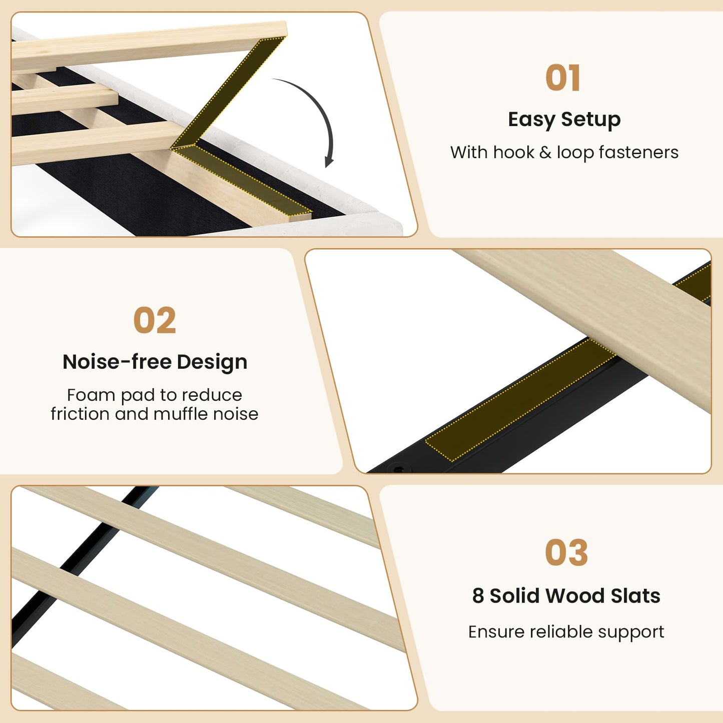 5FT King Size Bed Frame with RGB LED Lights, Velvet Upholstered Platform Beds