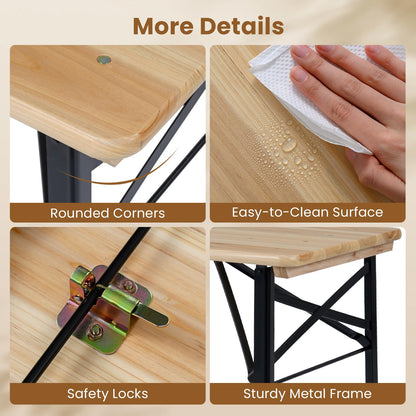 3 Piece Folding Picnic Table and Bench Set, Wooden Portable Camping Trestle Table Chairs