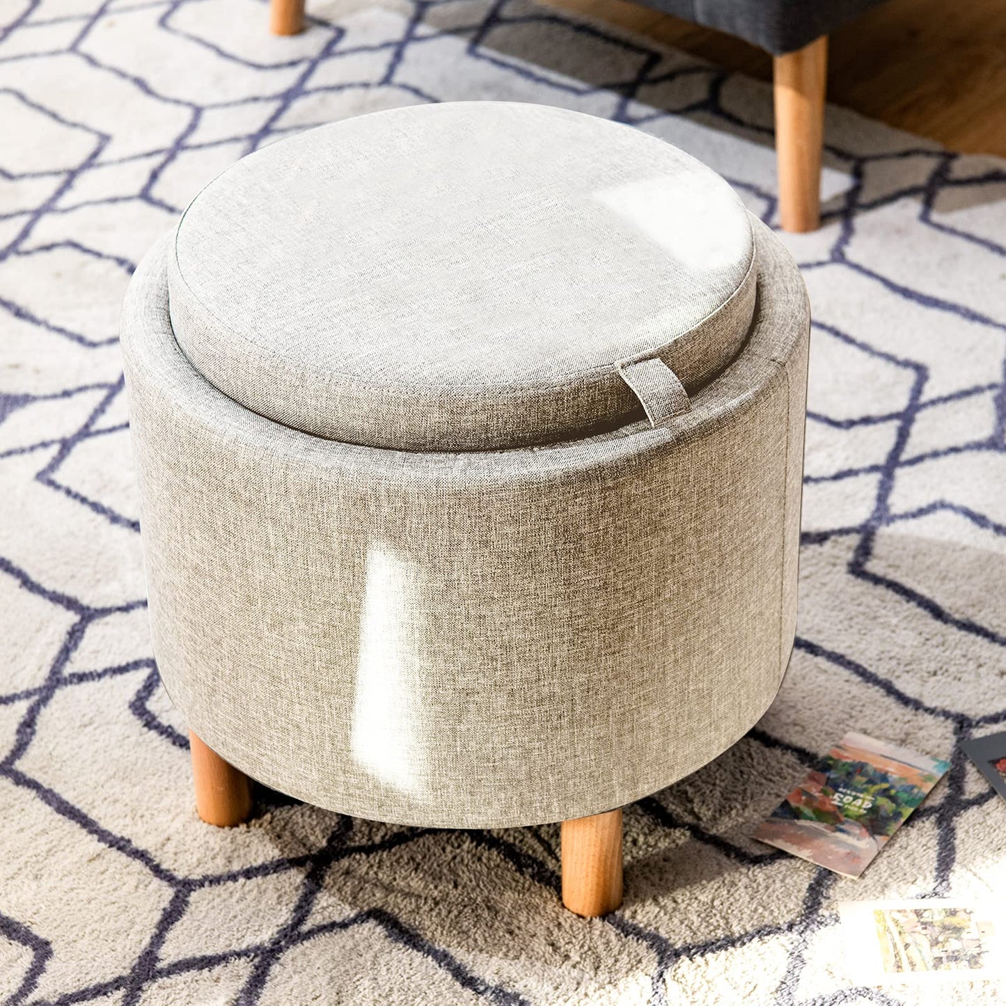 Modern Round Padded Storage Ottoman with Hidden Storage Space