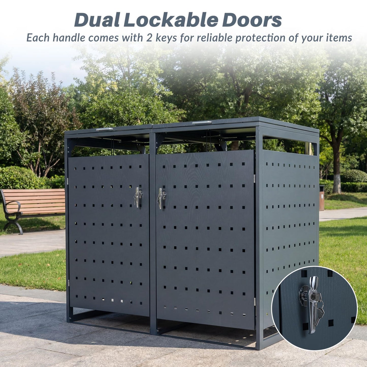 Double Wheelie Bin Storage, 240L Metal Garden Bin Hideaway with Gas Struts