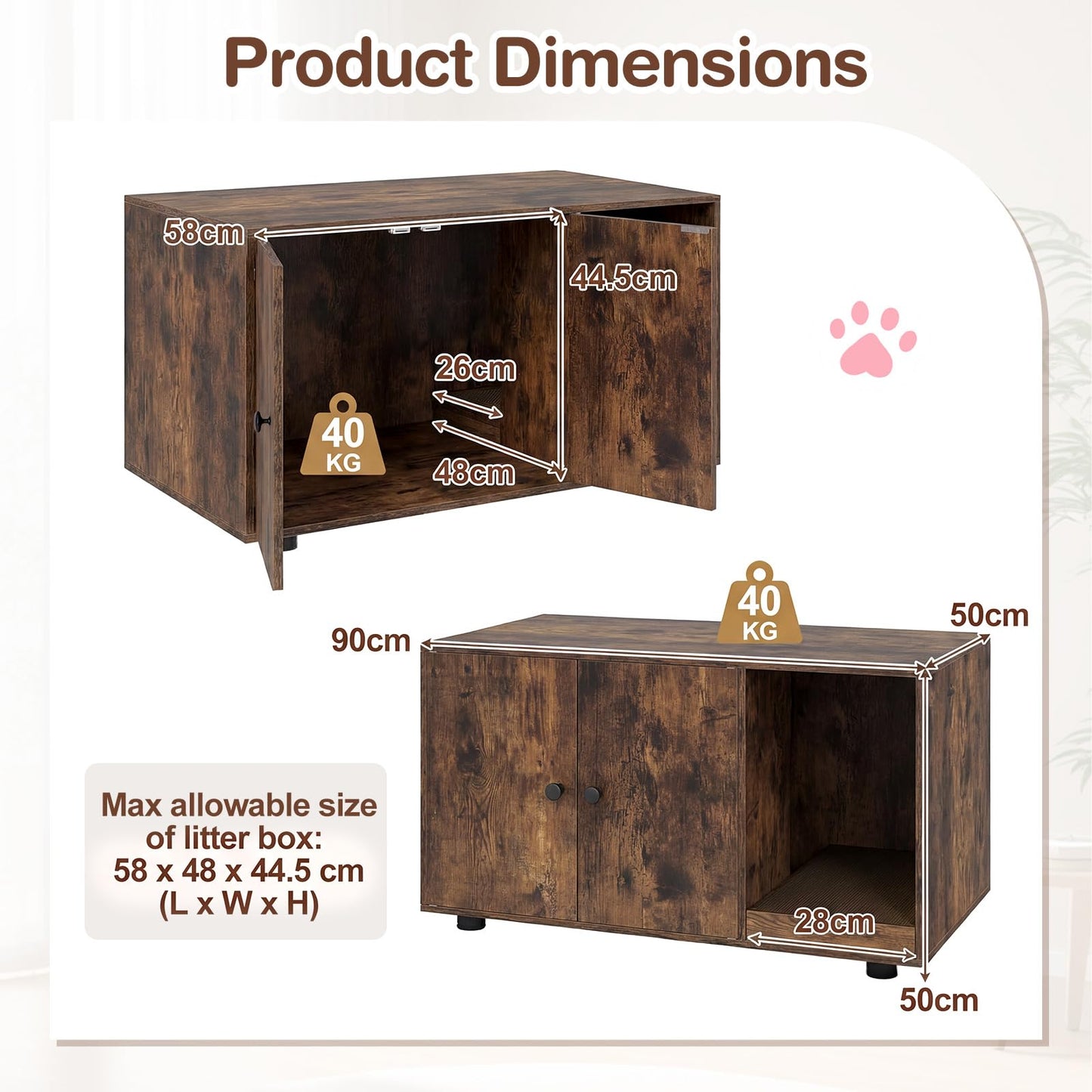 Wooden Cat Litter Box Enclosure Hidden Litter Box Furniture with Scratching Board