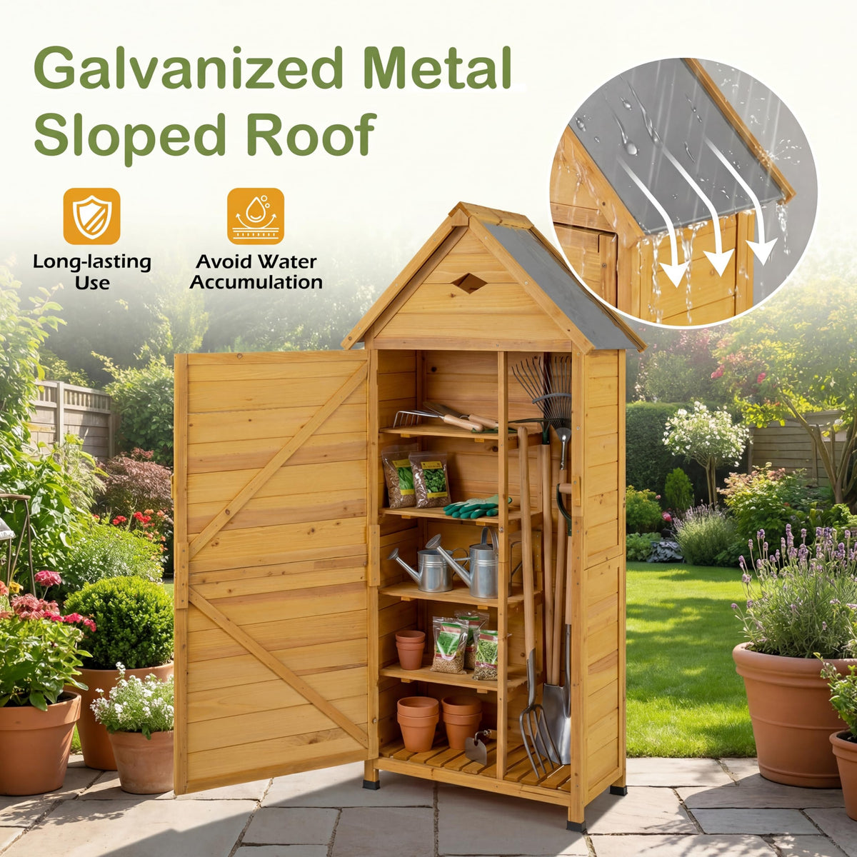 GiantexUK Wooden Garden Shed, Tool Storage Cabinet with 5 Shelves