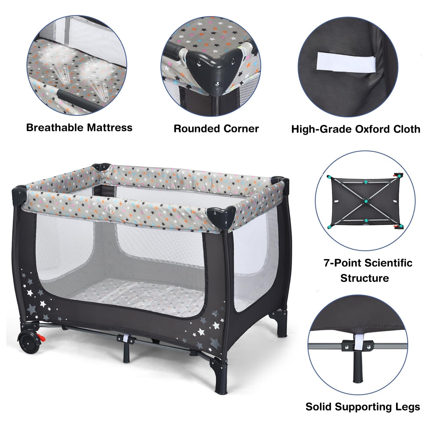 2-in-1 Foldable Baby Playpen with Lockable Wheels and Mattress