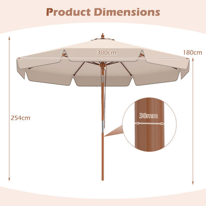 300 cm Scalloped Patio Umbrella Market Table Umbrella with Push Button Tilt