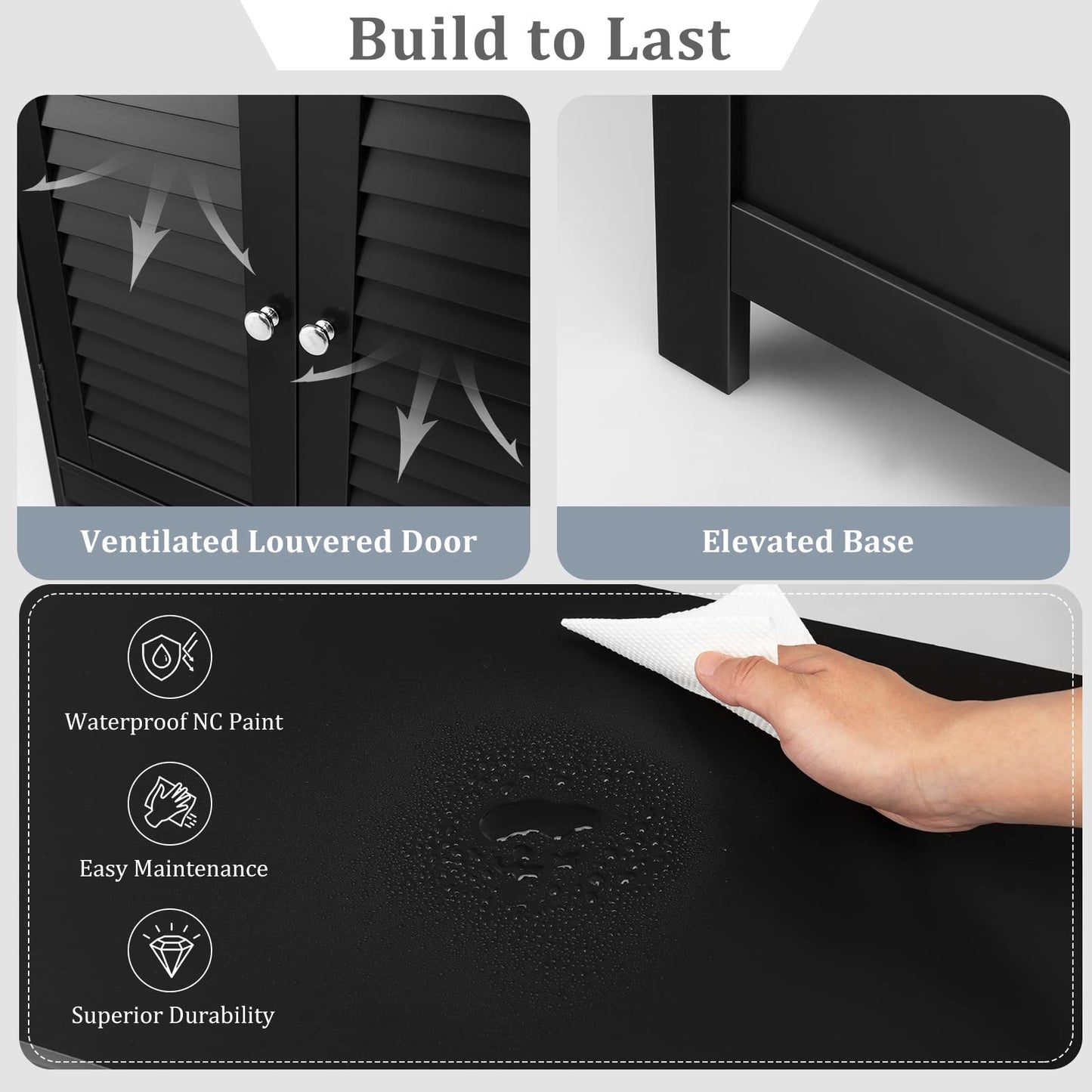 Bathroom Floor Cabinet, Wooden Freestanding Storage Cupboard with Double Shutter Door