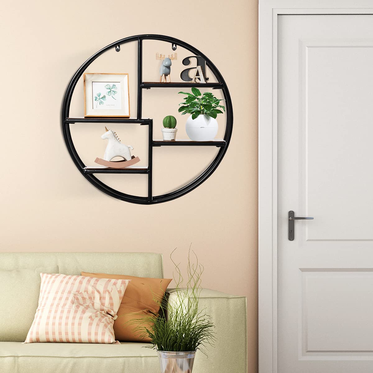 Giantex Wall Mounted Round Shelf 4 Tiers Display Organiser Unit Decorative Ledge