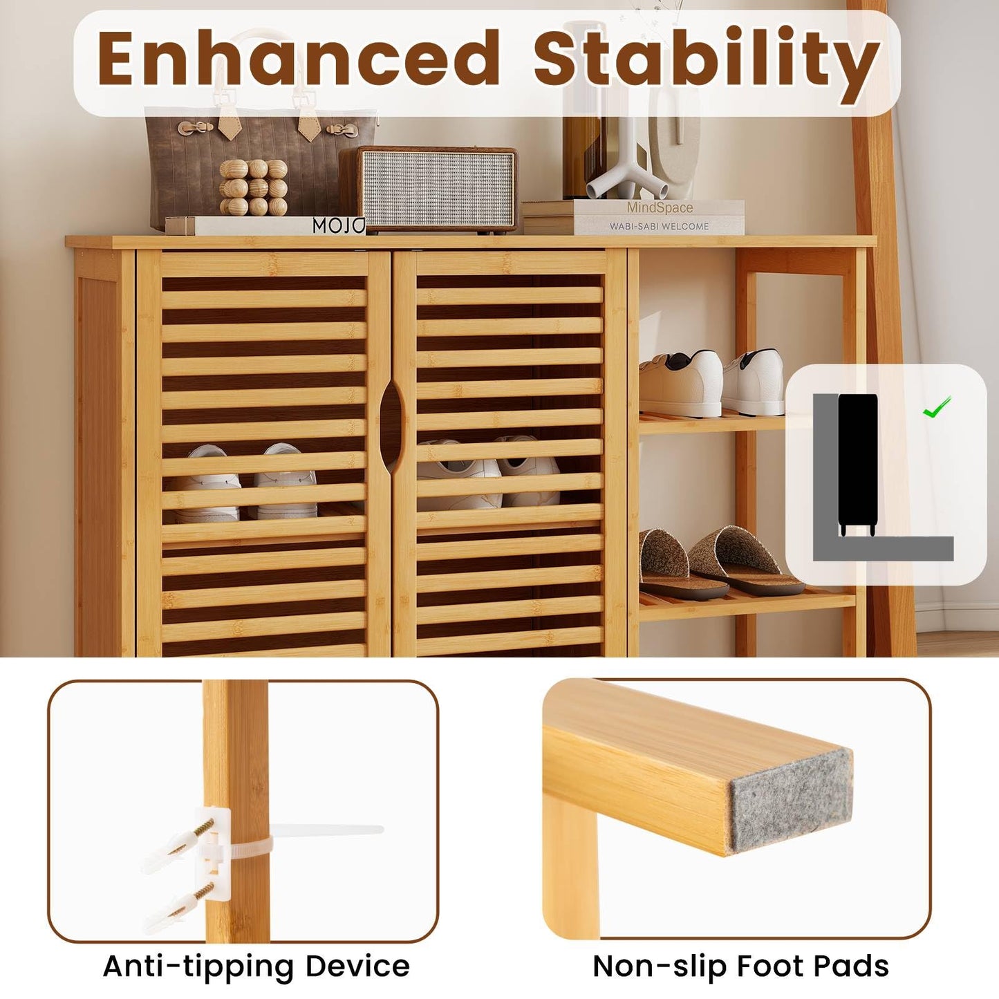 2-Door Bamboo Bathroom Cabinet with Shelves